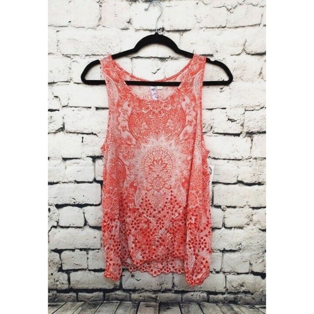 Vintage Alya Womens Paisley Embroidered Sleeveless Top, Red / White, Size Medium